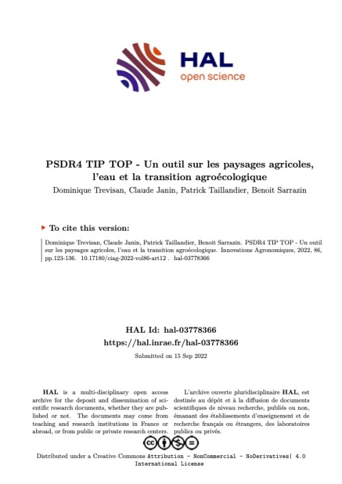 [Publication] PSDR4 TIP TOP - Un outil sur les paysages agricoles, l'eau et la transition agroécologique